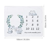 BESPORTBLE Monthly Blanket for Newborn Photography, 100x85cm Green Leaf Elephant Pattern Growth Marker