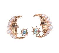 BESPORTBLE Moon Face Pearl Earring for Women Creative Studs with Rhinestone Unique Personality Design Beautiful Ear Accessories for Everyday Wear Golden Finish