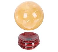 BESPORTBLE Natural Citrine Crystal Ball with Wooden Base Tabletop Sphere Ornament for Home and Office Decor Artistic Feng Shui Adornment Unique Yellow Crystal