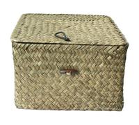 BESPORTBLE Natural Hand-woven Tabletop Basket Storage Box with Lid Square Desktop Organizer for Items Holding Basket for Home Office Bedroom and Smooth Surface
