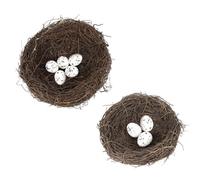 BESPORTBLE Natural Handmade Rattan Bird's Nest Decor Set with 12cm and 15cm Nests Plus 8 Artificial Eggs, Eco-friendly Country Style Hanging Ornament for Garden and Home Decoration