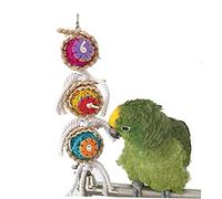 BESPORTBLE Natural Rattan Parrot Chewing Toy Fun Swing Bells for Birds Promotes Healthy Teeth Coordination for Macaws African Budgies Parakeets