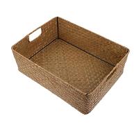 BESPORTBLE Nordic Style Large Woven Seagrass Basket Multi Functional Desktop Organizer for Sundries Cosmetics and Documents Handwoven Storage Box for Home and Tabletop Use