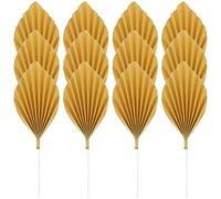 BESPORTBLE Paper Fan with Unique Leaf Design Golden Cake Decorations 12pcs for Wedding Cakes for Wedding and Desserts and Other Occasions