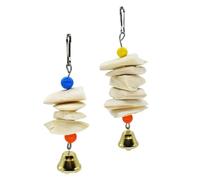 BESPORTBLE Parrot Hanging Toy and Cuttlebone Chewing Toy 2pcs with Wooden Beads for Calcium Supplement, Colorful Bite Playthings for Cockatiels, Budgerigars, and Small Birds Random Color