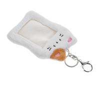 BESPORTBLE Plush Cat Id Card Holder Sleeve, 3-Inch Cute White Cartoon Card Case Backpack Pendant, Soft Visible Badge Cover for Students and Young Women