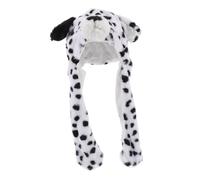 BESPORTBLE Plush Dalmatian Animal Hat with Moving Ears for Adults Warm Windproof Beanie with Neck Cover Lightweight Insulated Winter Cap for Halloween Party Cosplay and Christmas