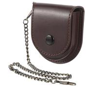 BESPORTBLE Pocket Watch Protective Cover - Coffee Pu Leather Case Retro Watch Holder with Metal Chain Portable Travel Pouch for Men