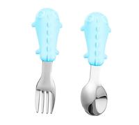 BESPORTBLE Portable Blue Silicone Handle Fork and Spoon Set Lightweight Utensils for Easy Grasp Durable Cutlery for Feeding and Weaning Practical Design Matching Various Tableware Styles