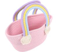 BESPORTBLE Portable Cotton Thread Woven Beach Tote Bag with Rainbow Handle, Large Capacity Summer Handbag for Shopping and Leisure Walking, Easy to Carry and Eye-catching Design Random Color