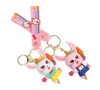 BESPORTBLE Rabbit Keychains Bunny Key Rings with Strap Handle Cartoon Hanging Keychains for Women Cute Car Charms Pendants Year Handbags Purses
