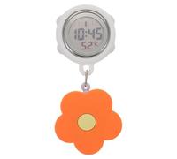 BESPORTBLE Retractable Digital Nurse Watch - Silicone Cover Brooch Fob Watch Badge Reel - Orange Flower Luminous Pocket Fob Clock for Paramedics Nursing Essentials