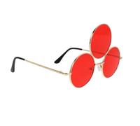 BESPORTBLE Retro Steampunk Three Circle Sunglasses for Adults Oversized Funny Party Eyewear with Gold Frame and Red Lenses Lightweight Comfortable Festival Prop for Birthday Hip Hop Costume