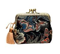 BESPORTBLE Retro Tassel Coin Pouch Gothic Clutch Bag for Women Double Zip Purse Change Purse Chinese Style Multifunctional Storage Bag