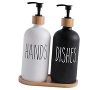 BESPORTBLE Reusable Shower Pump Dispenser with Wooden Tray Glass Shampoo Conditioner Body Wash Bottles for Bathroom and Kitchen Leak-resistant Lotion and Soap Dispenser Bottle Trio