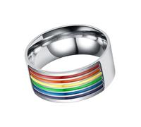 BESPORTBLE Ring Jewelry Rainbow Waterproof 8# Wear Rotatable Metal Party | Chic Eye-catching Unique Design, Suitable for Transgender and Bisexual Wearers, Stainless Steel Finish