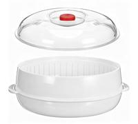 BESPORTBLE Round Microwave Steamer with Venting Lid, 24.5cm Food-Grade Vegetable Cooker Basket, Professional Dim Sum & Bao Bun Maker, Heat-Resistant Fish Plate for Quick Healthy Meals, White
