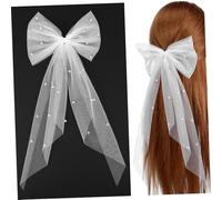 BESPORTBLE Short Bridal Veil with Bow and Alligator Clip Elegant White Mesh Hair Accessory for Weddings Bachelorette Parties and Bride Styling Reusable Comfortable Design with Romantic Touch