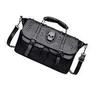 BESPORTBLE Skull Hand Bag Cross Body Bag Pu Polyester Front Pouch Adjustable Shoulder Strap Black for Young People