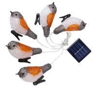 BESPORTBLE Solar LED Robin String Lights with Clips, 5 White and Yellow Bird Decorations for Garden and Patio Outdoor Festive Lighting
