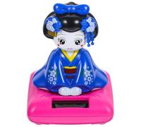 BESPORTBLE Solar-Powered Small Plastic Kimono Doll Ornament Head Nod Sitting Figure for Car Dashboard Decoration, Cute Japanese Style Adorn for Car Interior