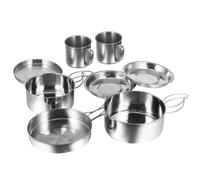 BESPORTBLE Stainless Steel Camping Cookware Set Picnic Cooking Set Camping Pan Foldable Handle Silver for 5-6 People Barbecue Cookware Kit