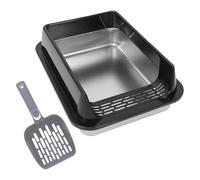 BESPORTBLE Stainless Steel Cat Litter Box with Lid, Medium Metal Covered Kitten Litter Pan 40x30x20cm, Low Entry Cat Basin for Indoor Use and Travel