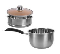 BESPORTBLE Stainless Steel Small Steamer Pot with Lid and Single Handle, Multi-Use Soup and Milk Saucepan for Home Cooking and Steaming, 18cm Double-Layer 410 Material