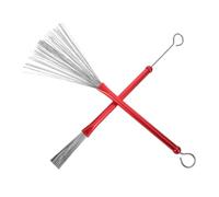 BESPORTBLE Steel Wire Jazz Drum Brushes with Comfortable Red Handles Drumstick Brushes for Snare and Percussion Drums Fine Sound Cleaning Tool for Jazz and Rock Musicians