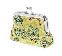 BESPORTBLE Storage Bag Chinese Style Satin Coin Purse with Kiss Lock Closure Small Yellow Change Pouch for Keys Coins Cards Durable Practical Design for Everyday Use