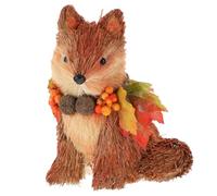 BESPORTBLE Straw Fox Figurine Fox Sculpture Decor with Berry Maple Wreath Wooden Animal Statue Woodland Animal Garden Figurine for Christmas Thanksgiving Autumn