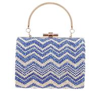 BESPORTBLE Straw Woven Shoulder Bag Blue White Crossbody Leisure Sundries Storage Pouch Women’s Handbag for Summer Beach and Casual Use