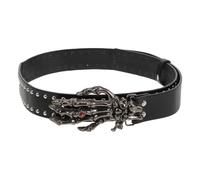 BESPORTBLE Studded PU Leather Belt: Black Punk Rock Rivet Belt with Skull Hand Faux Leather Skeleton Buckle Waist Band for Women Men Costume Accessory