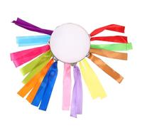 BESPORTBLE Thick Handheld Tambourine Hand Drum with 12 Colored Streamers, 20cm Diameter Wooden Educational Percussion Instrument for Stage Performance and Boys and Girls’ Music Play