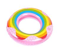 BESPORTBLE Thicken Rainbow Inflatable Swim Ring PVC Float for Summer Pool Water Ring for Beach and Pool Fun Easy Inflate Deflate Random Color