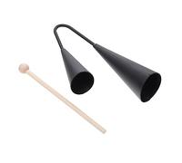 BESPORTBLE Traditional Two Tone Agogo Bell with Wooden Mallet Black Percussion Cowbell for Classroom Music Instrument with Smooth Rounded Surface High and Bass Tones for Concerts and Recitals