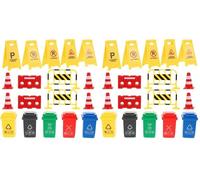 BESPORTBLE Traffic Signs Play for Boy Girl Includes Road Cones Barriers Warning Signs Trash Bins Cognitive Traffic Learning Toys for Boys and Girls for Pretend Play and Safe Road Awareness (Pack of 2)