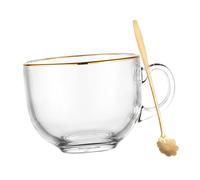BESPORTBLE Transparent Tempered Glass Breakfast Cup with Rim and Spoon Oatmeal Milk Juice Mug for Milk Cereal and Practical Drinkware for Home and Office
