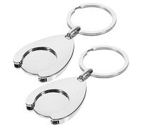 BESPORTBLE Trolley Token Keyring UK Pound Coin Size - Anti-Rust Metal Shopping Cart Remover Key for Supermarket Locker Gym - Silver 2Pcs