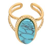 BESPORTBLE Turquoise Ring - Unique Oval Turquoise Statement Ring For Women With Golden Open Adjustable Band - Antique Style Blue Stone For Bohemian Wedding