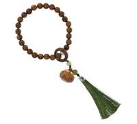 BESPORTBLE Unisex Prayer Beads Bracelet Wooden Rosary with Lotus Carved Green Sandalwood Beads Tassel DIY Engraved Wrist Jewelry for Religious and Festive Occasions