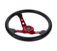 BESPORTBLE Universal 14 Inch 350mm Dish Deep Pu Drifting Steering Wheel with Aluminium Alloy Frame Offering Comfortable Grip and Red Karting Style for Car Golf Cart and Offroad Racing