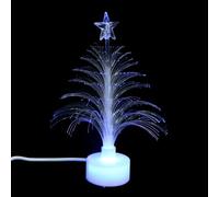 BESPORTBLE Usb Powered Led Mini Christmas Tree with Color Changing Fiber Optic Lights Compact 4.9 Inch White Plastic Decoration for Indoor Xmas Party and Desk Decor