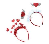 BESPORTBLE Valentine’s Day Women’s Heart Headbands Set 2Pcs Red Affection Hair Hoops with Wings Party Hair Accessories