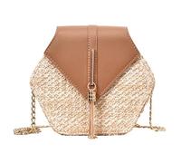BESPORTBLE Versatile Handmade Bag with Chain Shoulder Strap, Woven Crossbody Bag for Women, Two Ways of Wearing, Not Easy to Deform, for Beach Trips and Casual Outings