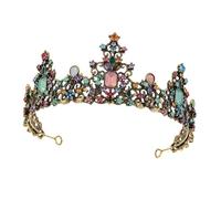 BESPORTBLE Vintage Baroque Wedding Rhinestone Crown for Bride, Handmade Crystal Hair Ornament Headdress with Colorful Rhinestones, Bridal Hair Accessory for Weddings and Performances Random