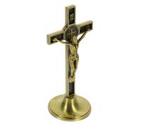BESPORTBLE Vintage Bronze Metal Cross Ornament Religious Statue Decorative Household Cross Decor for Tabletop Home Compact Standing Christian Symbol with Smooth Edges for Church Study