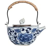 BESPORTBLE Vintage Ceramic Tea Pot with Stainless Steel Infuser and Rope Handle 210ml Capacity, Portable and Convenient for Tearoom and Home Use, Classic Retro Chinese Style with Polished