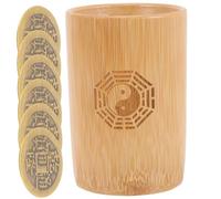 BESPORTBLE Vintage Chinese Divination Bamboo Bucket with Copper Coins and Feng Shui Square Diagram Traditional Fortune Telling Tool for Home Temple and Office Spiritual Practices