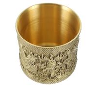 BESPORTBLE Vintage Chinese Style Copper Tea Cup with Solid Metal Construction and Easy to Hold Design, Elegant Yellow-Tone Traditional Teacup for Home and Decorative Use